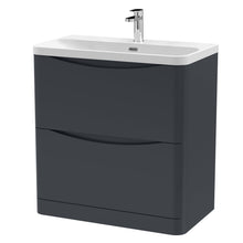 Nui Lunar 800mm Floor Standing 2 Drawer Vanity & Thin Edge Ceramic Basin Contemporary Soft Black Ceramic,MFC Painted Matt - JJ Building Materials