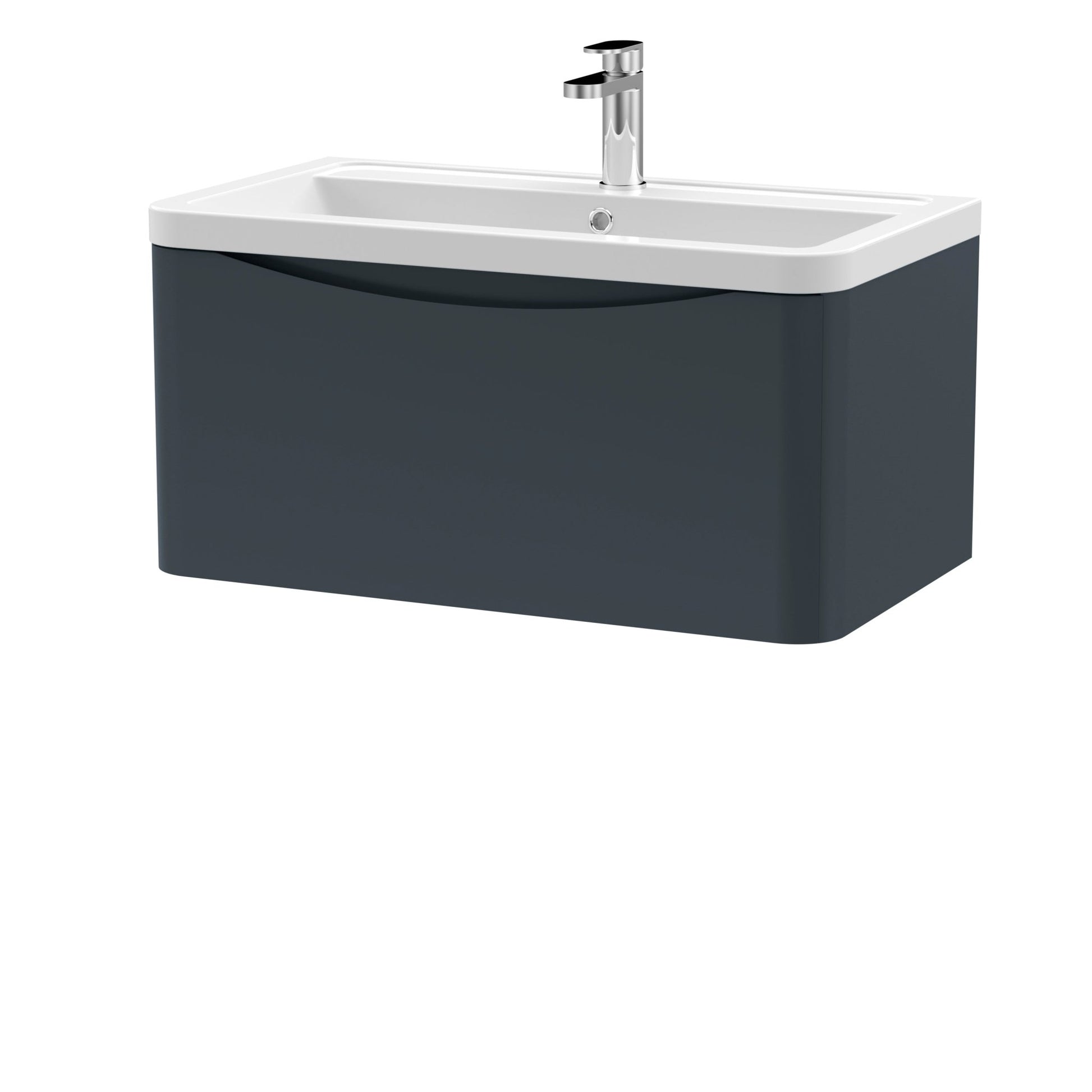 Nui Lunar 800mm Wall Hung 1 Drawer Vanity & Ceramic Basin Contemporary Soft Black Ceramic,MFC Painted Matt 399x800x445mm - JJ Building Materials
