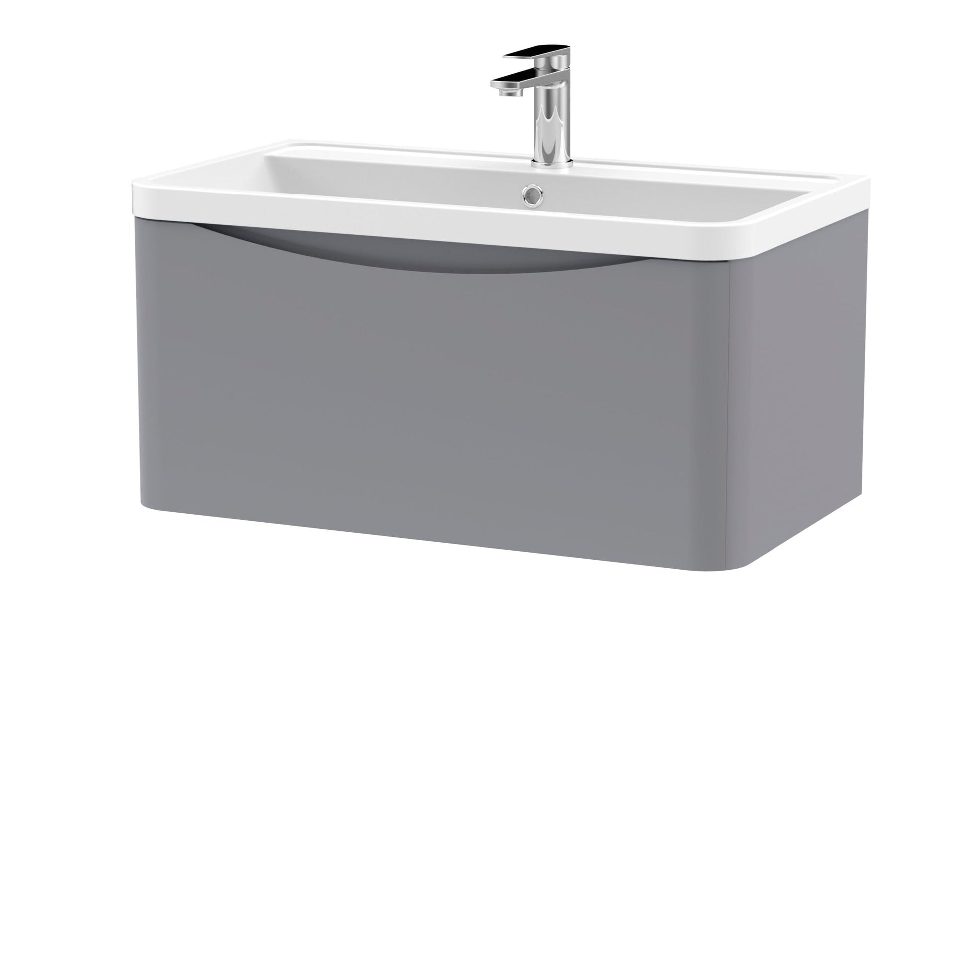 Nui Lunar 800mm Wall Hung 1 Drawer Vanity & Polymarble Basin Contemporary Satin Grey MFC Painted Matt,polymarble 399x800x445mm - JJ Building Materials