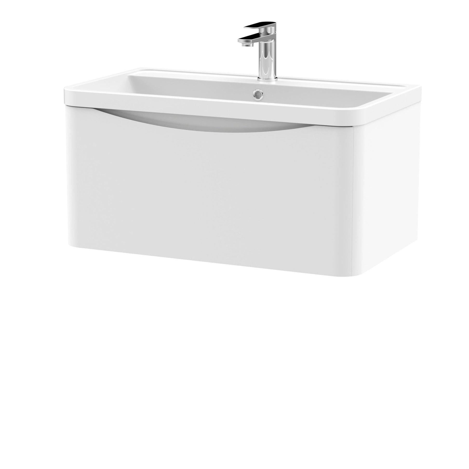 Nui Lunar 800mm Wall Hung 1 Drawer Vanity & Polymarble Basin Contemporary Satin White MFC Painted Matt,polymarble 399x800x445mm - JJ Building Materials