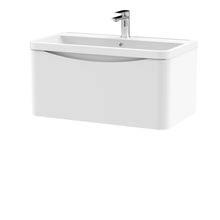 Nui Lunar 800mm Wall Hung 1 Drawer Vanity & Polymarble Basin Contemporary Satin White MFC Painted Matt,polymarble 399x800x445mm - JJ Building Materials