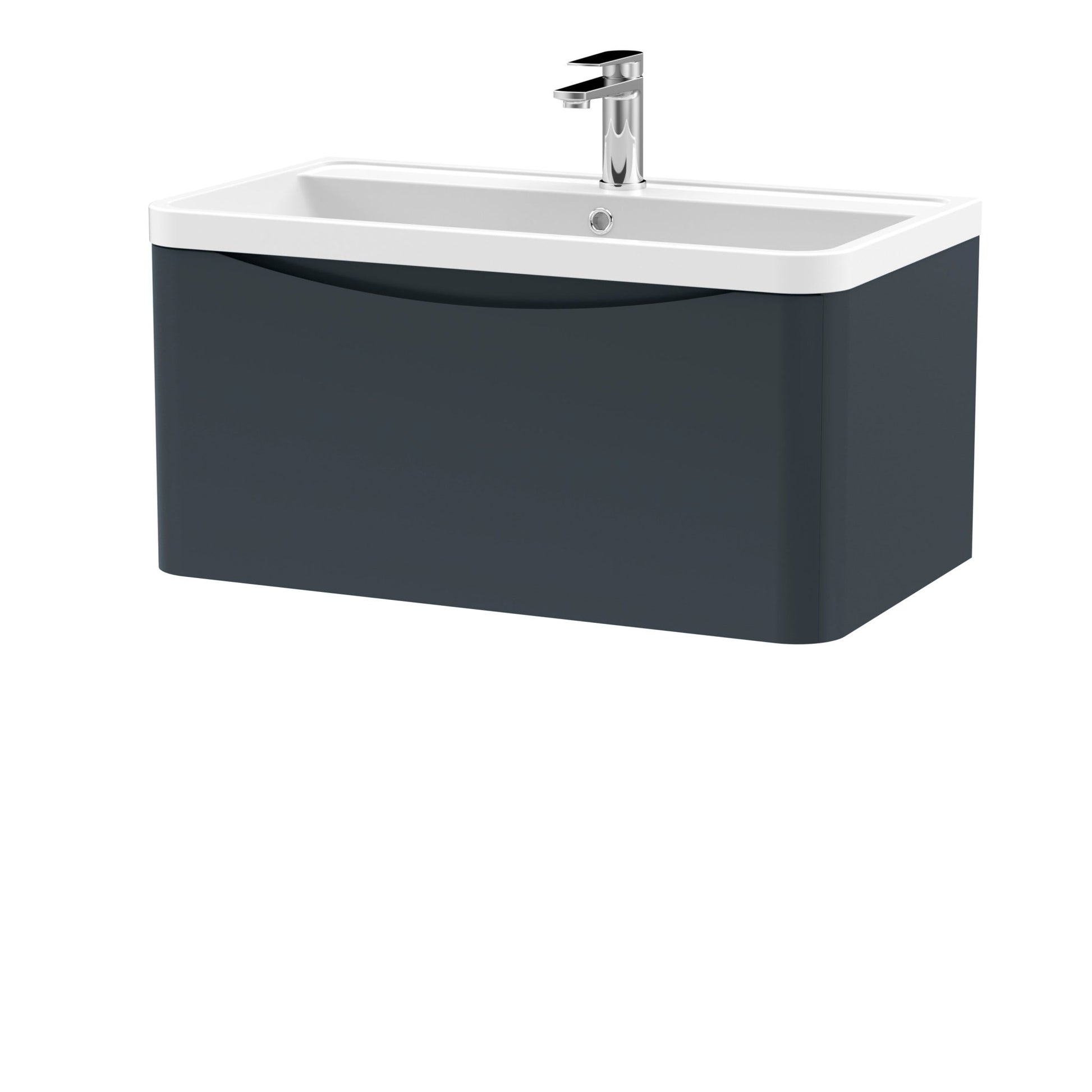 Nui Lunar 800mm Wall Hung 1 Drawer Vanity & Polymarble Basin Contemporary Soft Black MFC Painted Matt,polymarble 399x800x445mm - JJ Building Materials