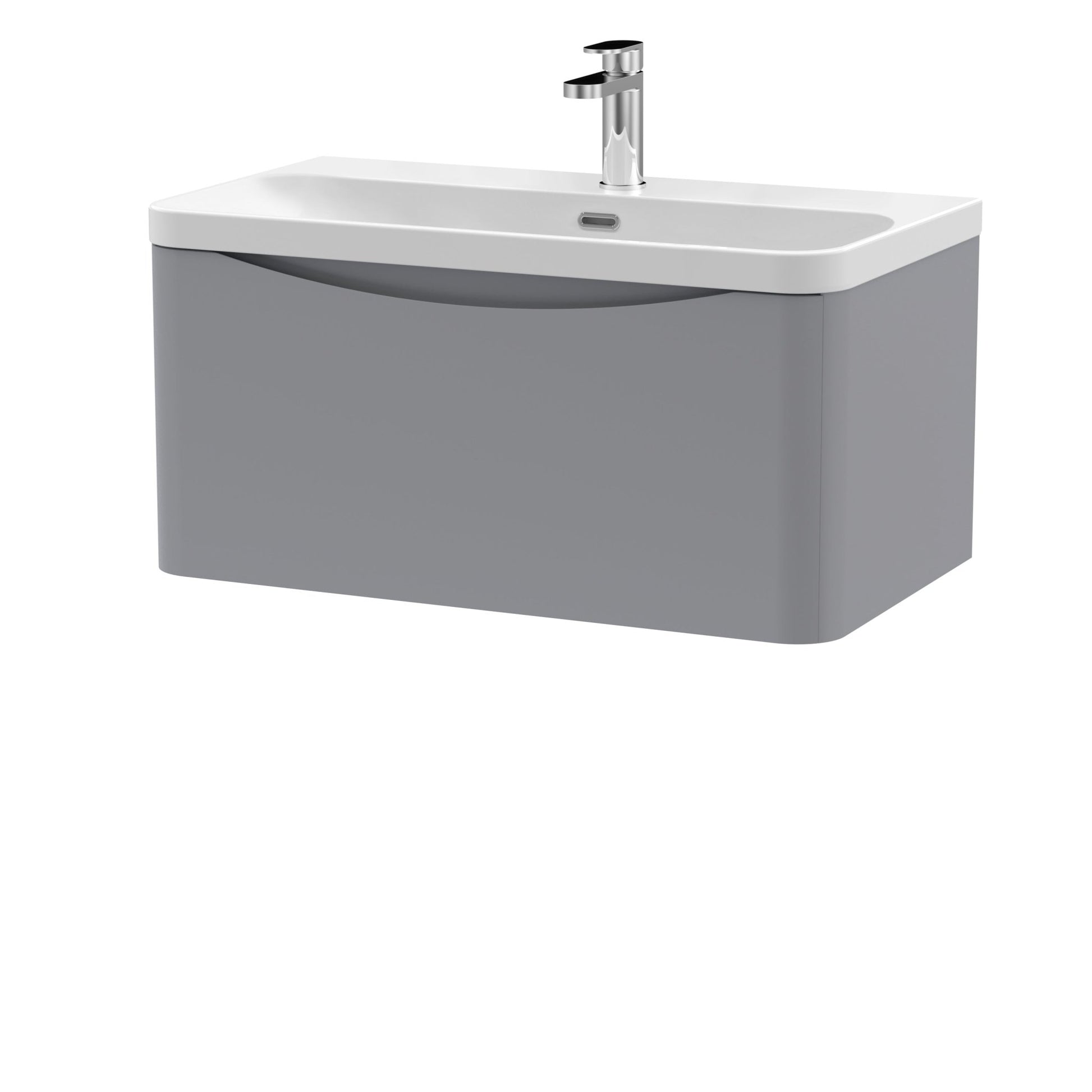 Nui Lunar 800mm Wall Hung 1 Drawer Vanity & Thin Edge Ceramic Basin Contemporary Satin Grey Ceramic,MFC Painted Matt - JJ Building Materials