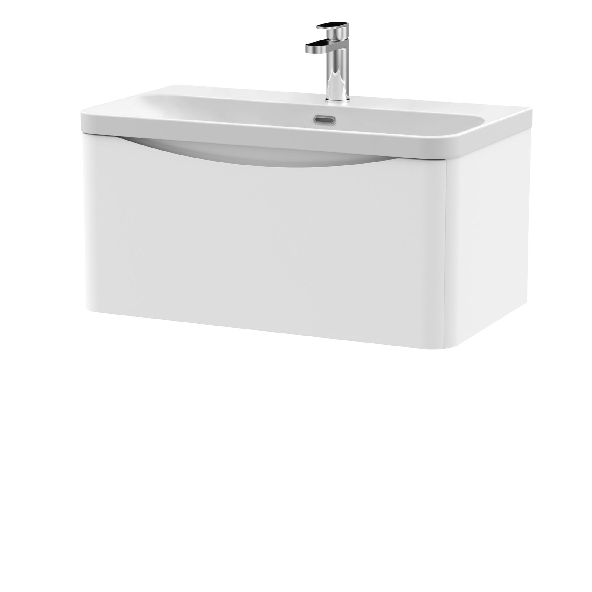 Nui Lunar 800mm Wall Hung 1 Drawer Vanity & Thin Edge Ceramic Basin Contemporary Satin White Ceramic,MFC Painted Matt - JJ Building Materials
