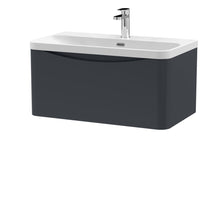 Nui Lunar 800mm Wall Hung 1 Drawer Vanity & Thin Edge Ceramic Basin Contemporary Soft Black Ceramic,MFC Painted Matt - JJ Building Materials