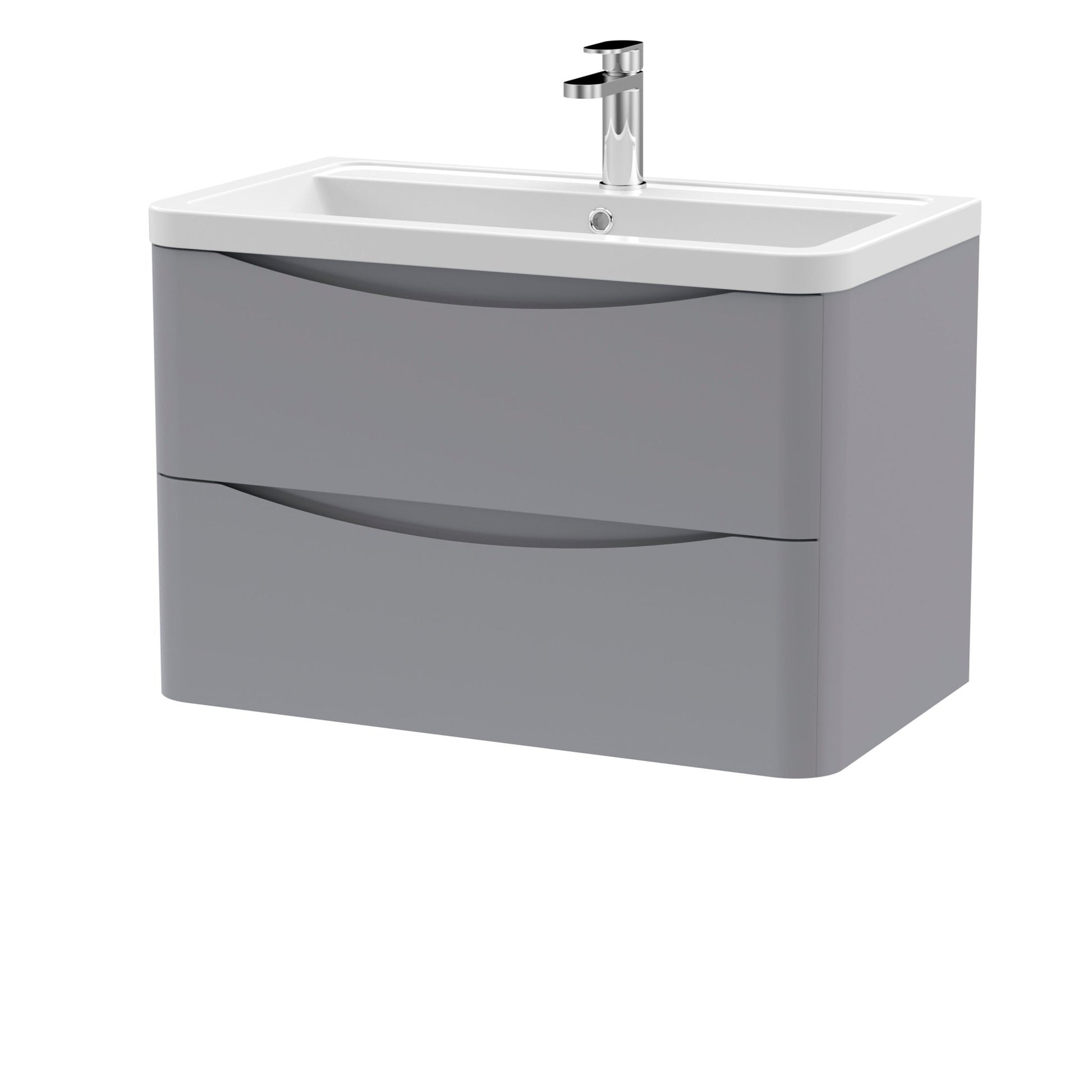 Nui Lunar 800mm Wall Hung 2 Drawer Vanity & Ceramic Basin Contemporary Satin Grey Ceramic,MFC Painted Matt 540x800x445mm - JJ Building Materials