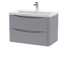 Nui Lunar 800mm Wall Hung 2 Drawer Vanity & Ceramic Basin Contemporary Satin Grey Ceramic,MFC Painted Matt 540x800x445mm - JJ Building Materials