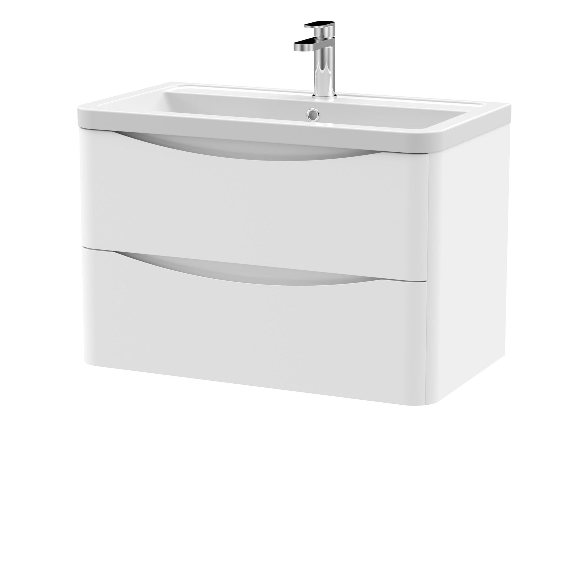 Nui Lunar 800mm Wall Hung 2 Drawer Vanity & Ceramic Basin Contemporary Satin White Ceramic,MFC Painted Matt 540x800x445mm - JJ Building Materials