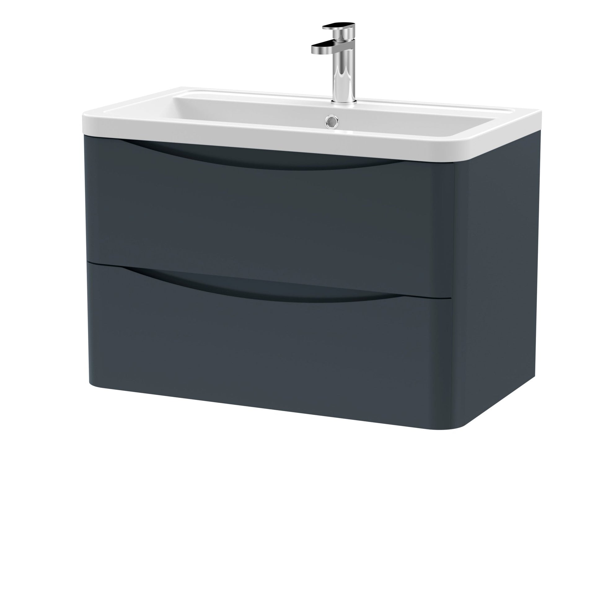 Nui Lunar 800mm Wall Hung 2 Drawer Vanity & Ceramic Basin Contemporary Soft Black Ceramic,MFC Painted Matt 540x800x445mm - JJ Building Materials