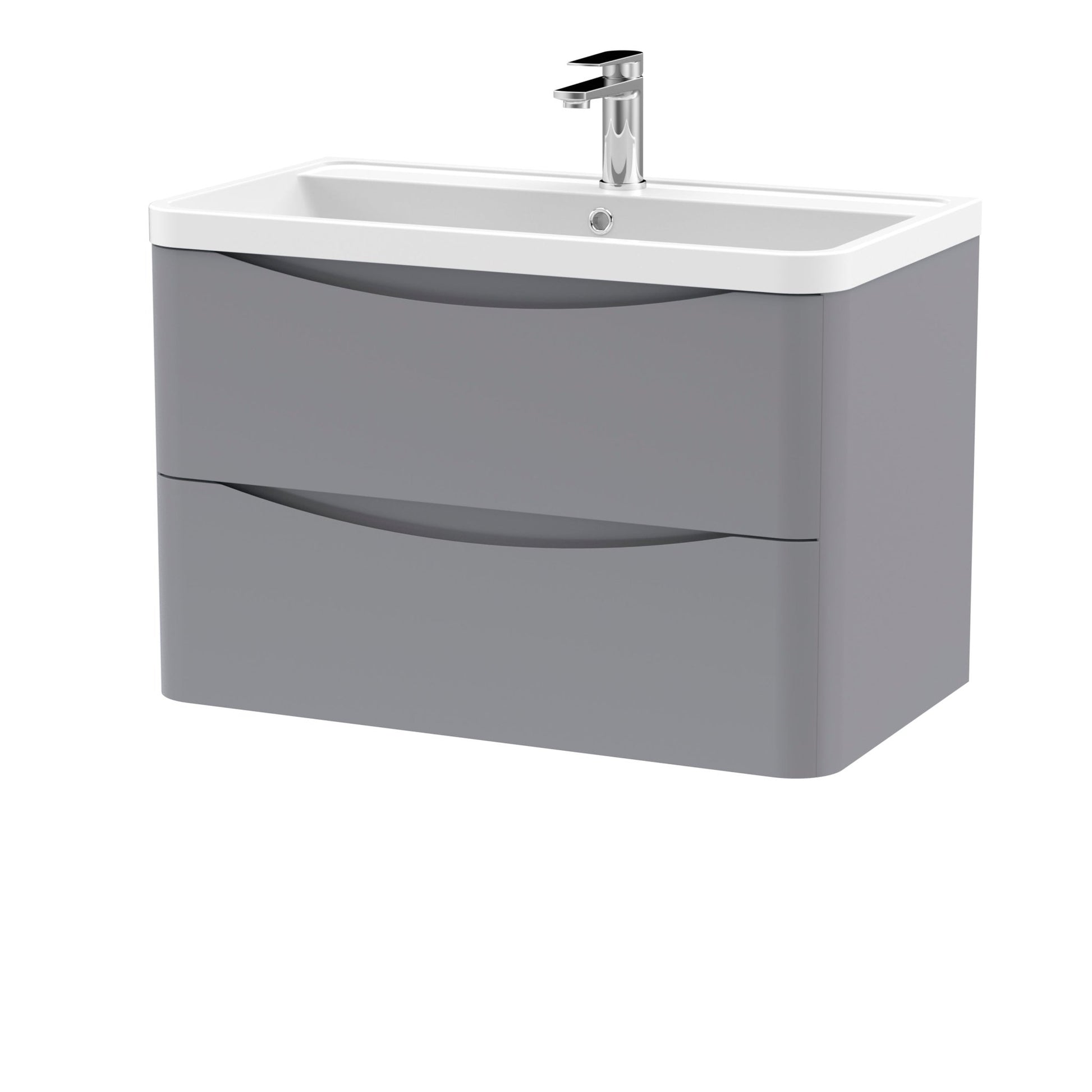 Nui Lunar 800mm Wall Hung 2 Drawer Vanity & Polymarble Basin Contemporary Satin Grey MFC Painted Matt,polymarble 540x800x445mm - JJ Building Materials
