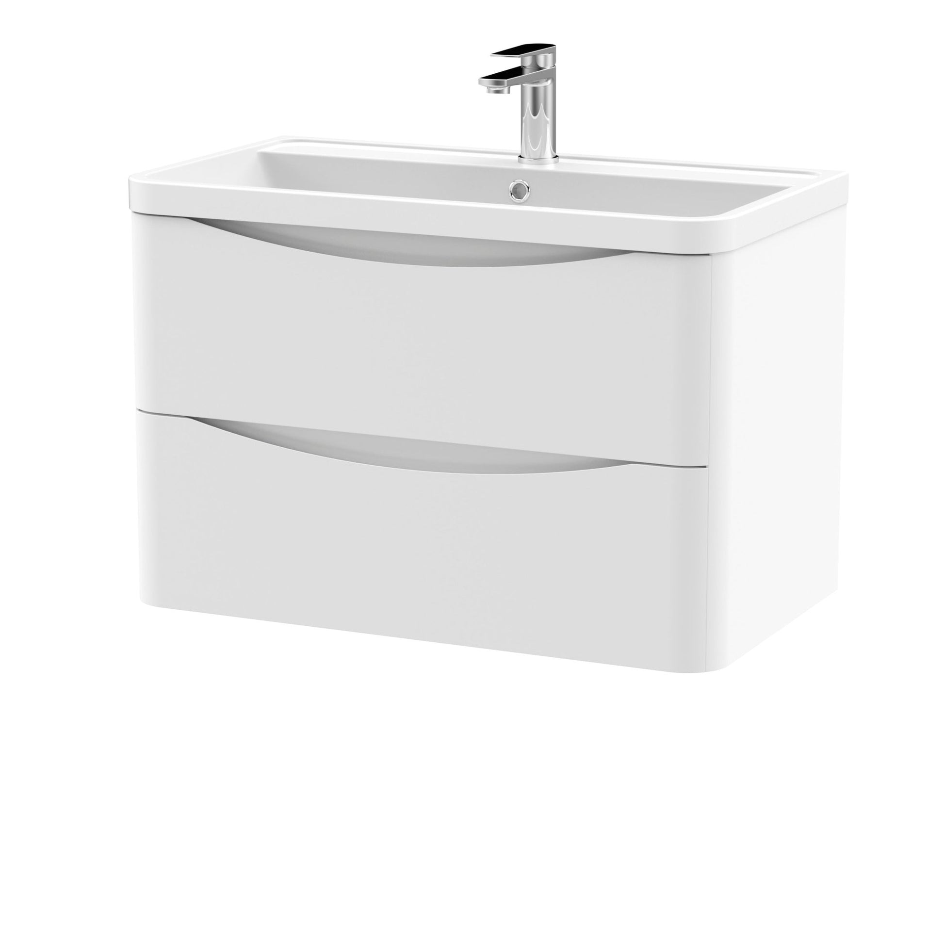 Nui Lunar 800mm Wall Hung 2 Drawer Vanity & Polymarble Basin Contemporary Satin White MFC Painted Matt,polymarble 540x800x445mm - JJ Building Materials