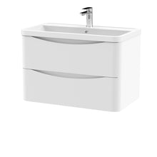 Nui Lunar 800mm Wall Hung 2 Drawer Vanity & Polymarble Basin Contemporary Satin White MFC Painted Matt,polymarble 540x800x445mm - JJ Building Materials