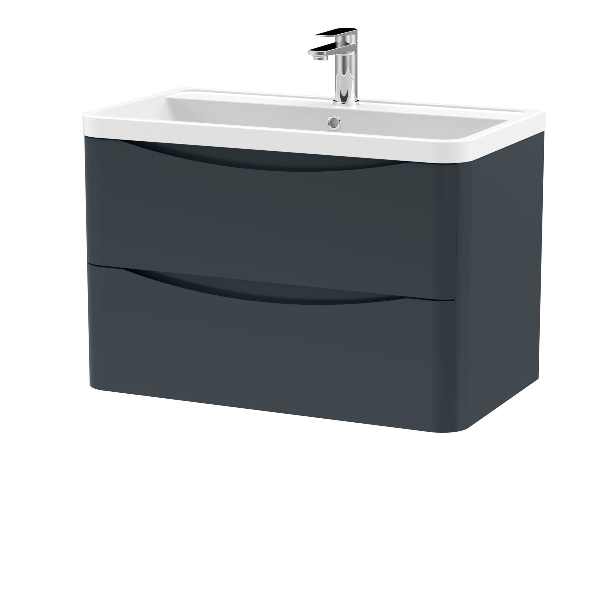 Nui Lunar 800mm Wall Hung 2 Drawer Vanity & Polymarble Basin Contemporary Soft Black MFC Painted Matt,polymarble 540x800x445mm - JJ Building Materials