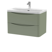 Nui Lunar 800mm Wall Hung 2 Drawer Vanity & Thin Edge Ceramic Basin Contemporary Satin Green Ceramic,MFC Painted Matt - JJ Building Materials
