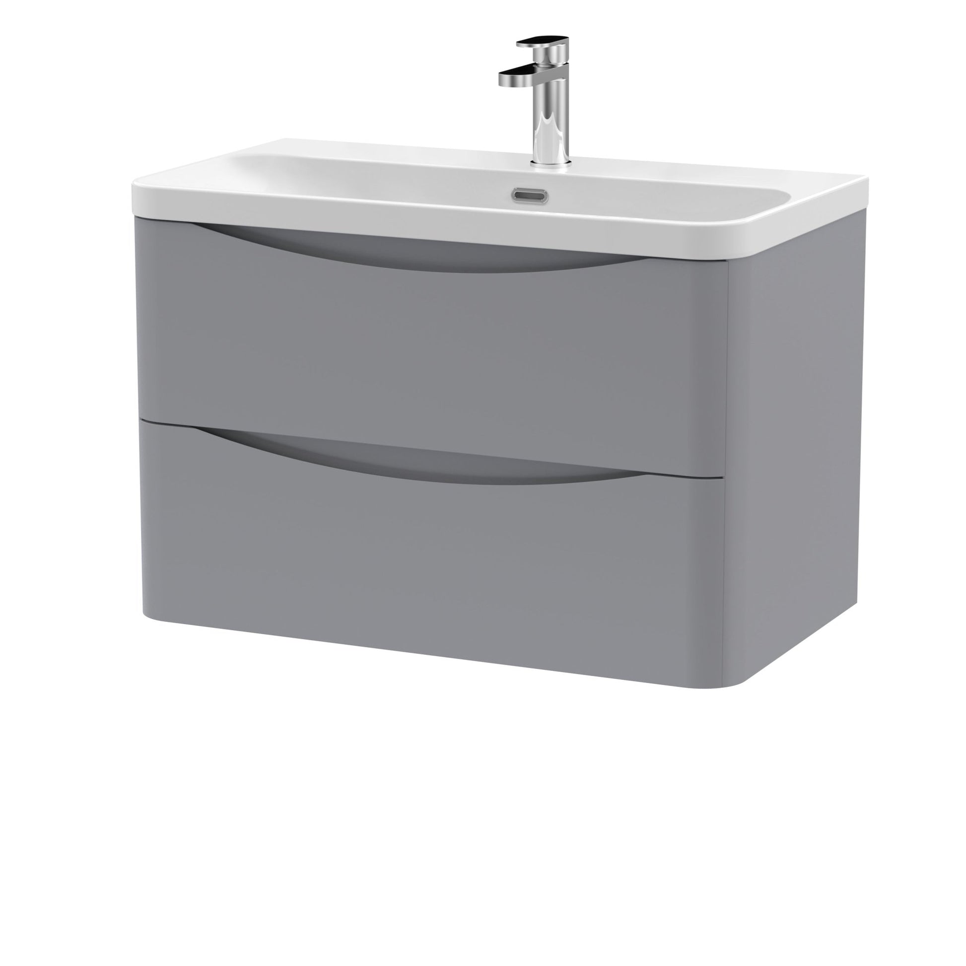 Nui Lunar 800mm Wall Hung 2 Drawer Vanity & Thin Edge Ceramic Basin Contemporary Satin Grey Ceramic,MFC Painted Matt - JJ Building Materials