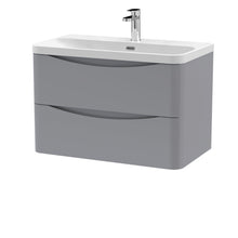 Nui Lunar 800mm Wall Hung 2 Drawer Vanity & Thin Edge Ceramic Basin Contemporary Satin Grey Ceramic,MFC Painted Matt - JJ Building Materials