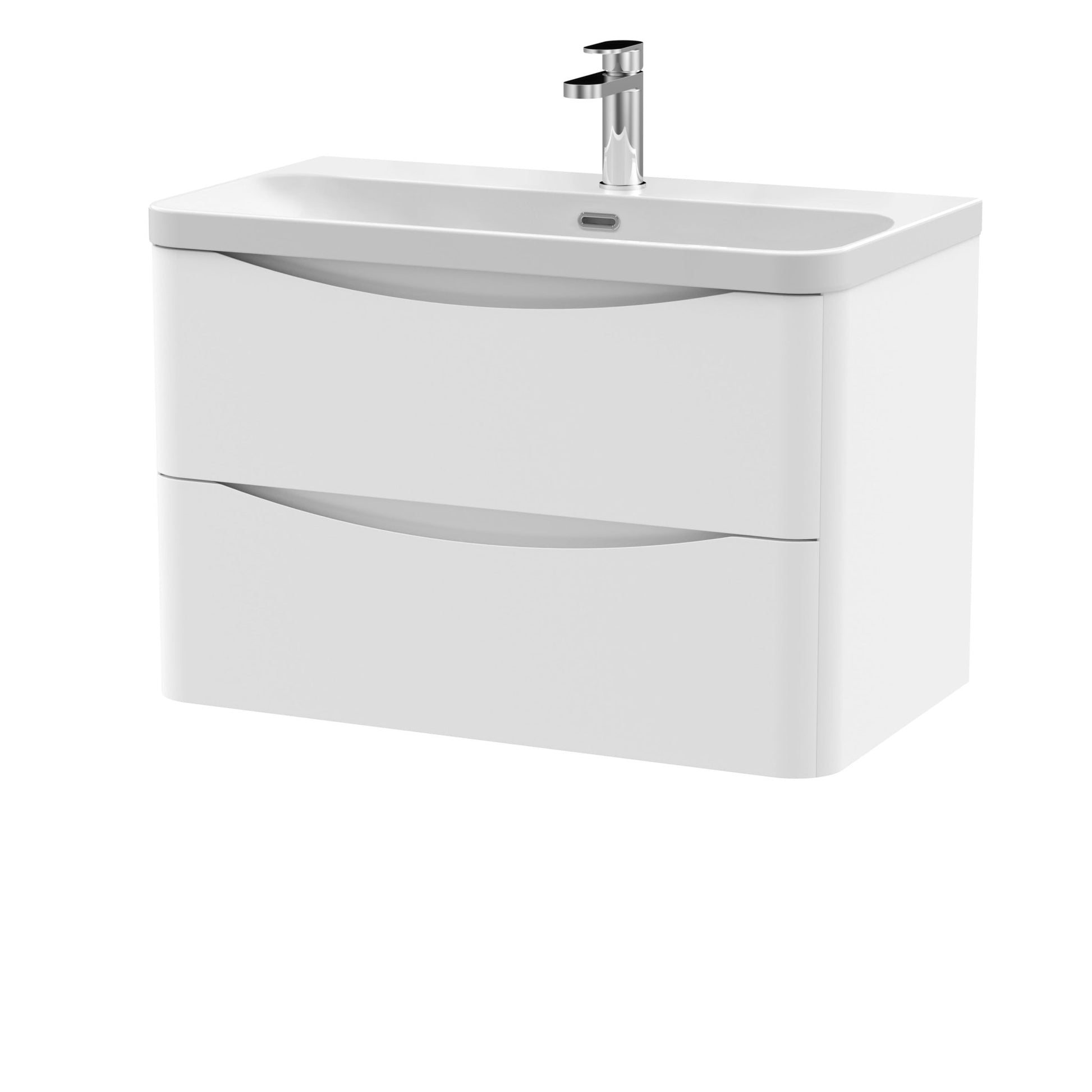 Nui Lunar 800mm Wall Hung 2 Drawer Vanity & Thin Edge Ceramic Basin Contemporary Satin White Ceramic,MFC Painted Matt - JJ Building Materials