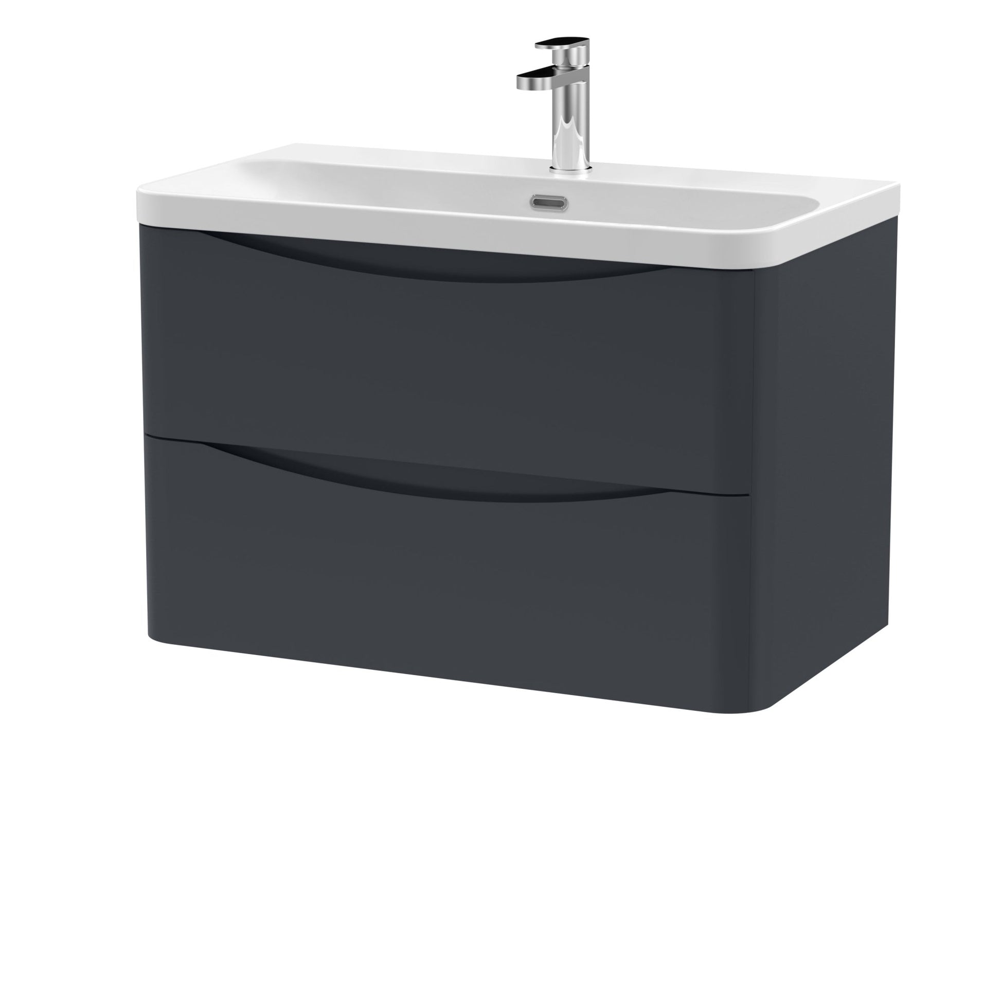 Nui Lunar 800mm Wall Hung 2 Drawer Vanity & Thin Edge Ceramic Basin Contemporary Soft Black Ceramic,MFC Painted Matt - JJ Building Materials
