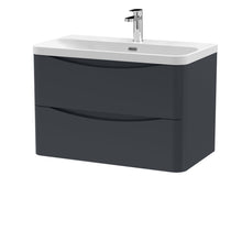 Nui Lunar 800mm Wall Hung 2 Drawer Vanity & Thin Edge Ceramic Basin Contemporary Soft Black Ceramic,MFC Painted Matt - JJ Building Materials
