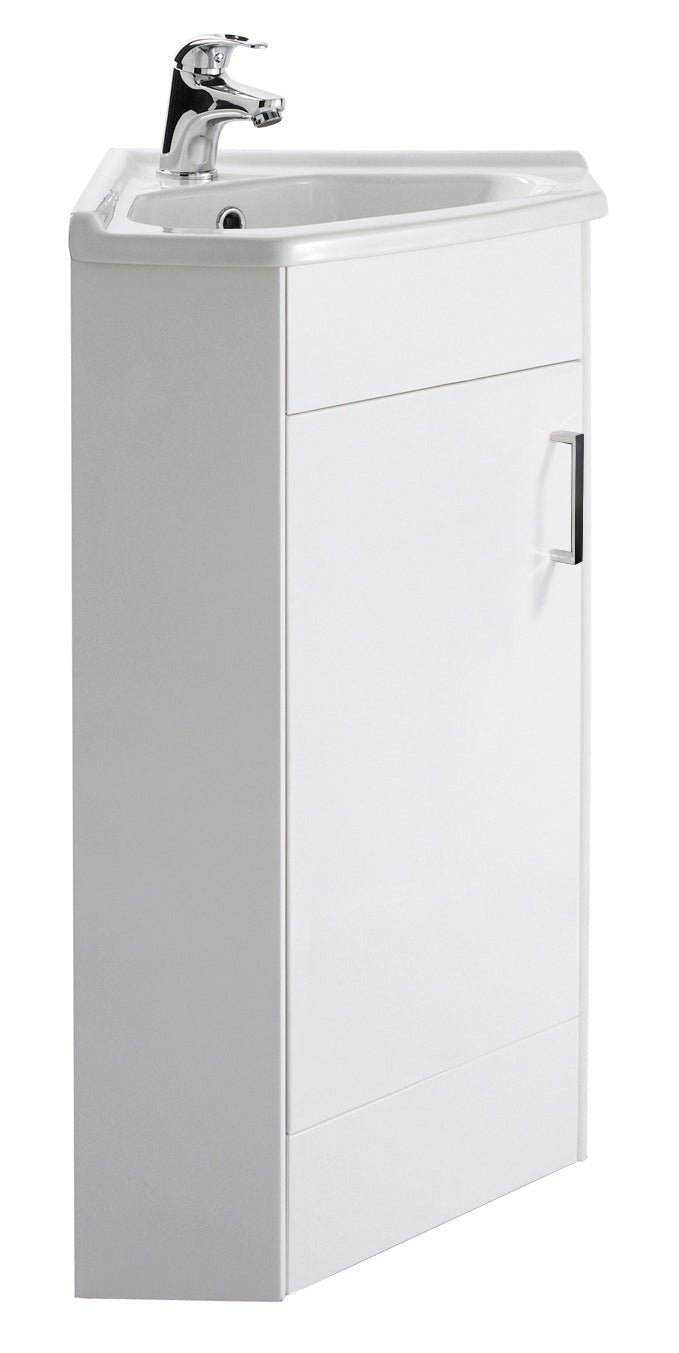 Nui Mayford 1 Door Corner Cabinet & Basin Contemporary Gloss White MDF Vinyl Smooth Matt 800x555x395mm - JJ Building Materials