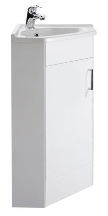 Nui Mayford 1 Door Corner Cabinet & Basin Contemporary Gloss White MDF Vinyl Smooth Matt 800x555x395mm - JJ Building Materials