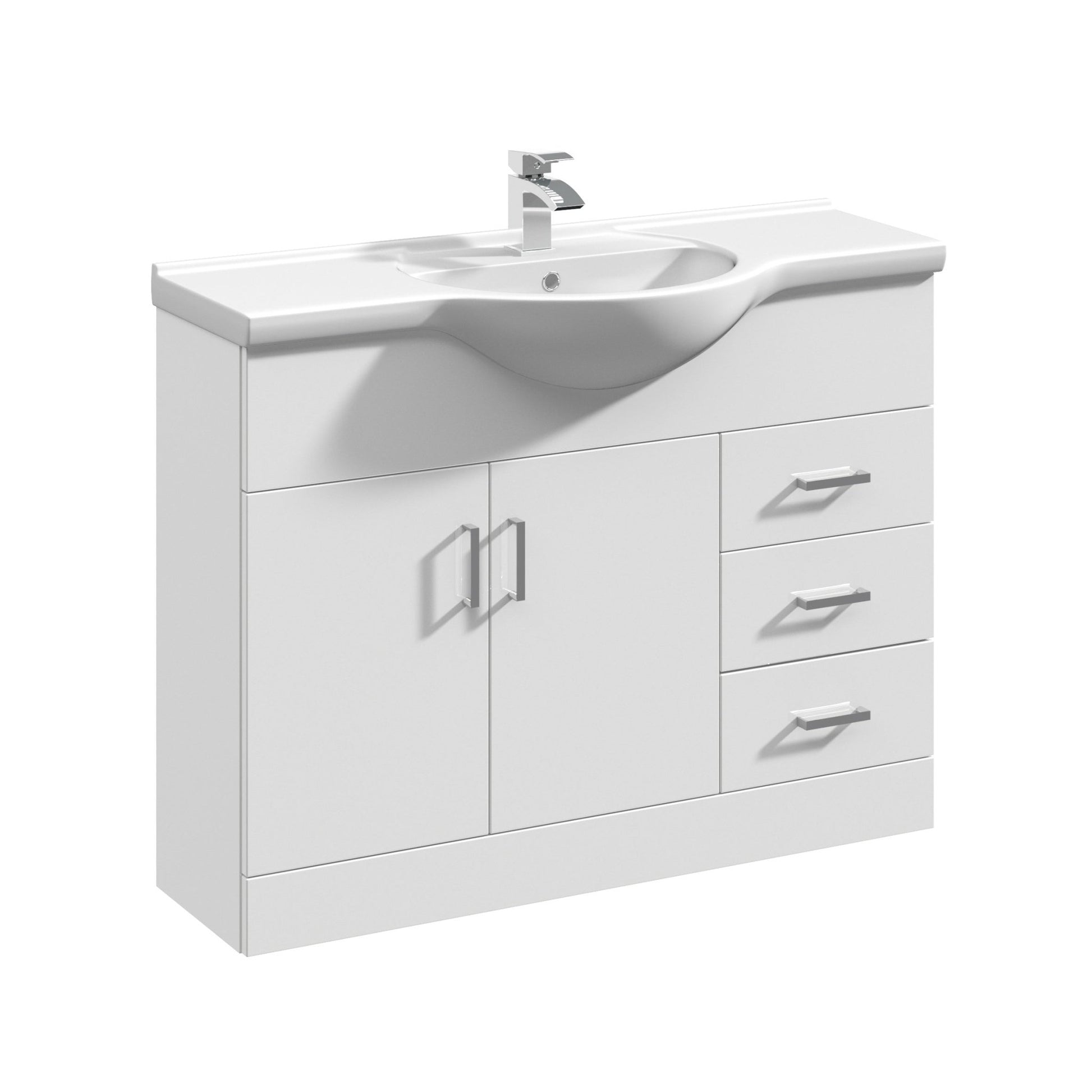 Nui Mayford 1050mm Floor Standing Cabinet & Round Basin Contemporary Gloss White MFC Painted Gloss 836x1060x485mm - JJ Building Materials