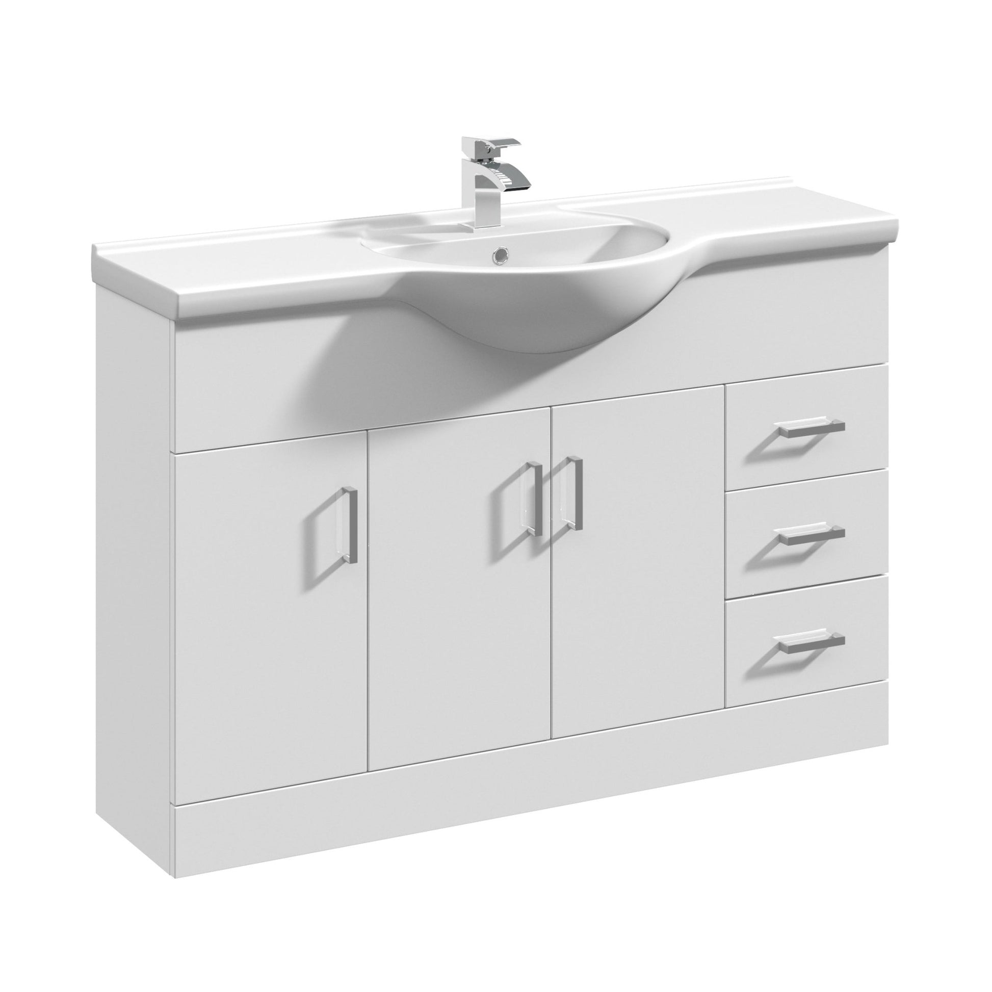 Nui Mayford 1200mm Floor Standing Cabinet & Round Basin Contemporary Gloss White MFC Painted Gloss 836x1200x480mm - JJ Building Materials