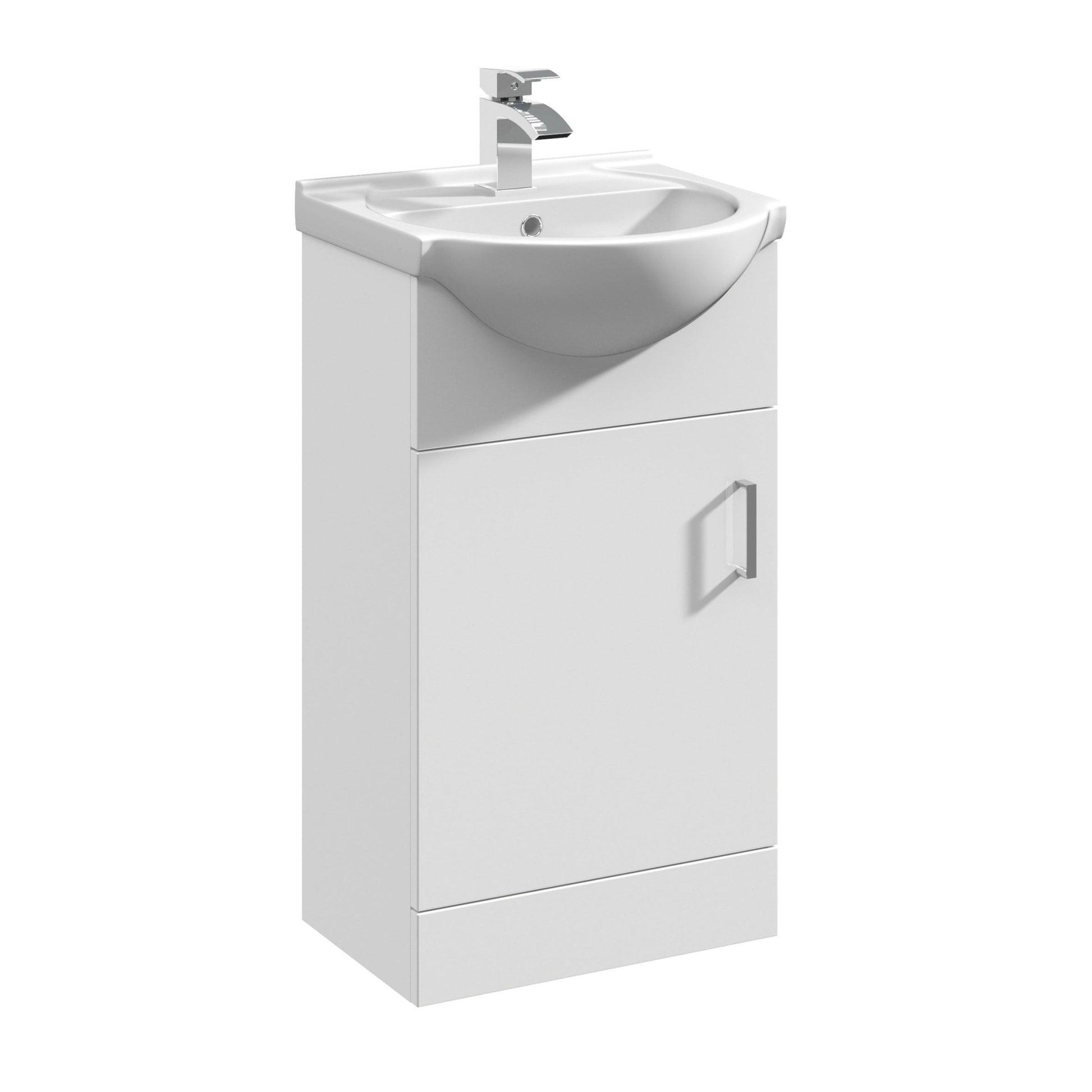 Nui Mayford 450mm Floor Standing Cabinet & Round Basin Contemporary Gloss White MFC Painted Gloss 836x450x440mm - JJ Building Materials