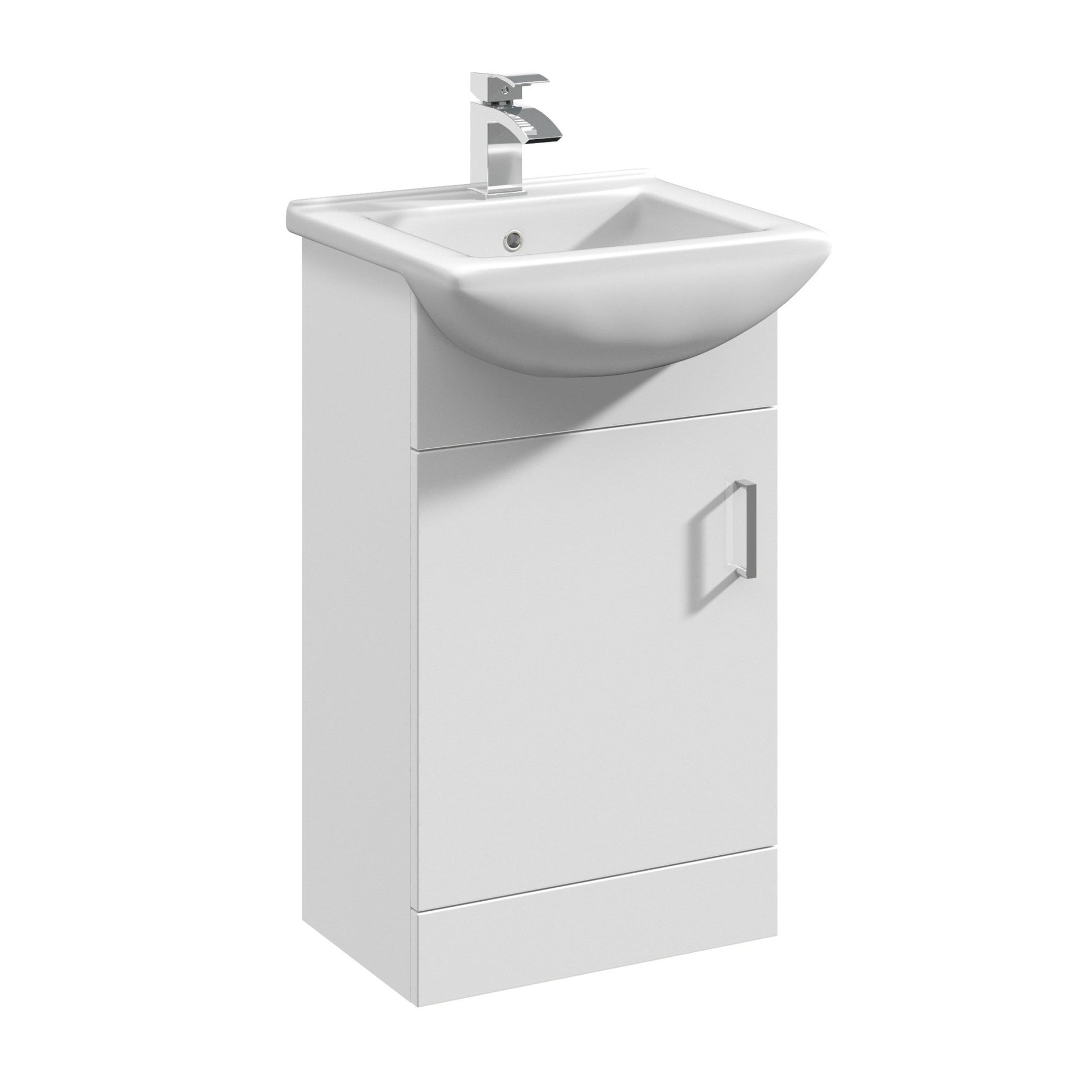 Nui Mayford 450mm Floor Standing Cabinet & Square Basin Contemporary Gloss White MFC Painted Gloss 836x458x440mm - JJ Building Materials