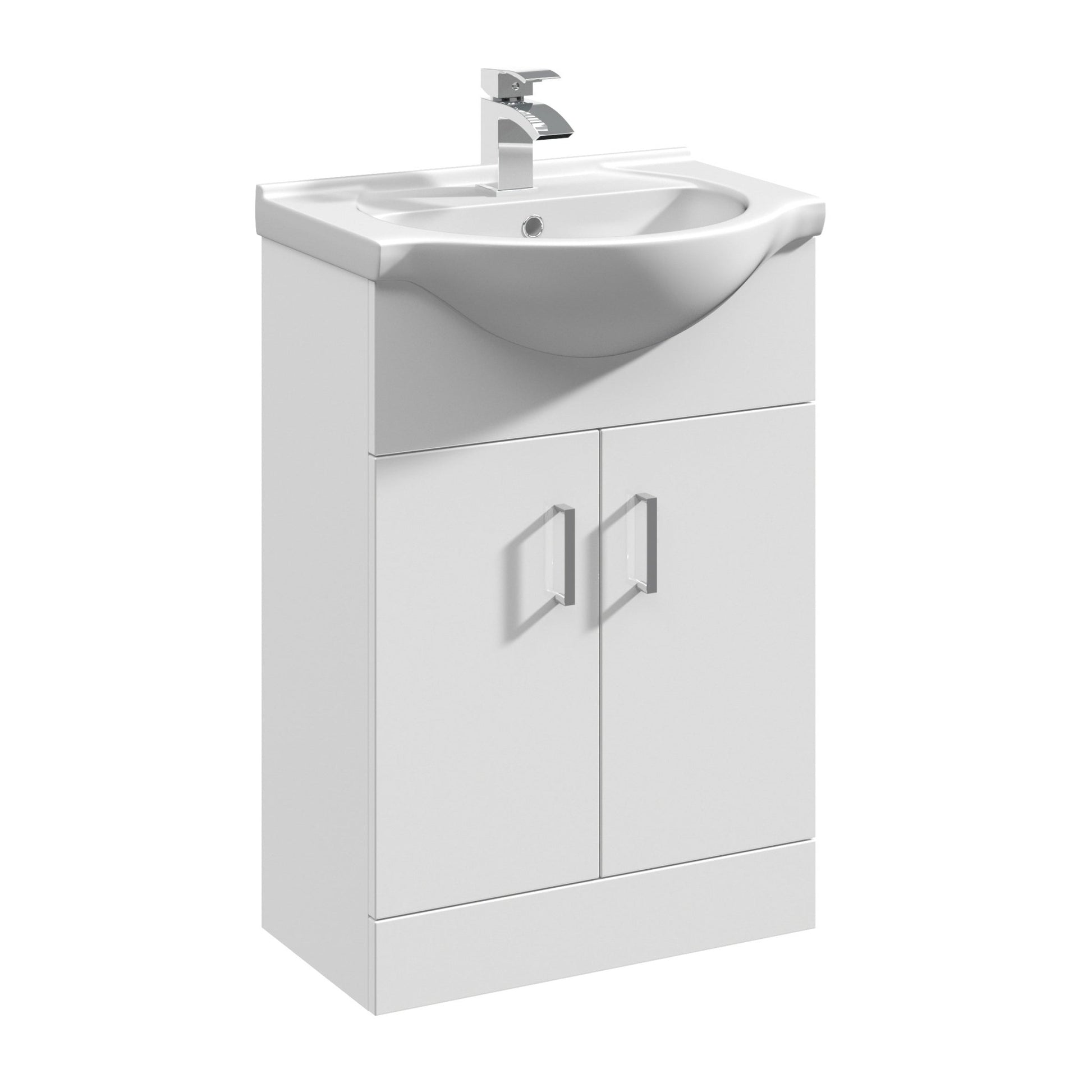 Nui Mayford 550mm Floor Standing Cabinet & Round Basin Contemporary Gloss White MFC Painted Gloss 836x550x430mm - JJ Building Materials
