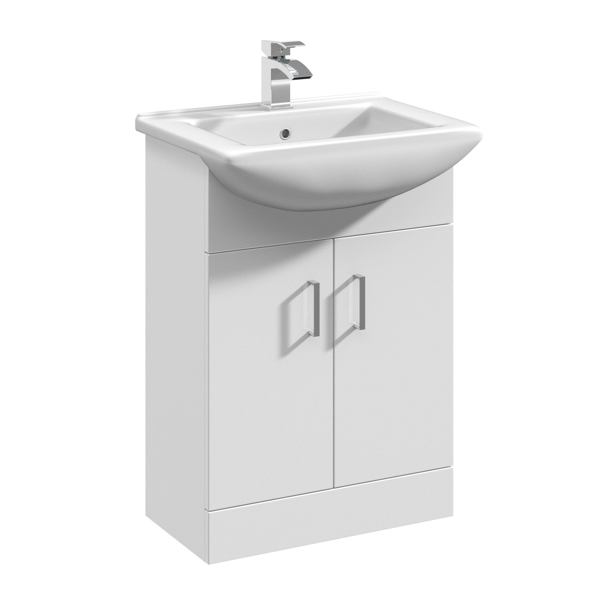 Nui Mayford 550mm Floor Standing Cabinet & Square Basin Contemporary Gloss White MFC Painted Gloss 836x550x425mm - JJ Building Materials