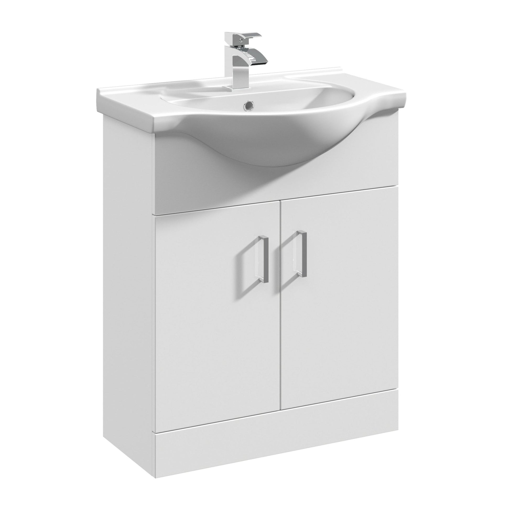Nui Mayford 650mm Floor Standing Cabinet & Round Basin Contemporary Gloss White MFC Painted Gloss 836x650x446mm - JJ Building Materials