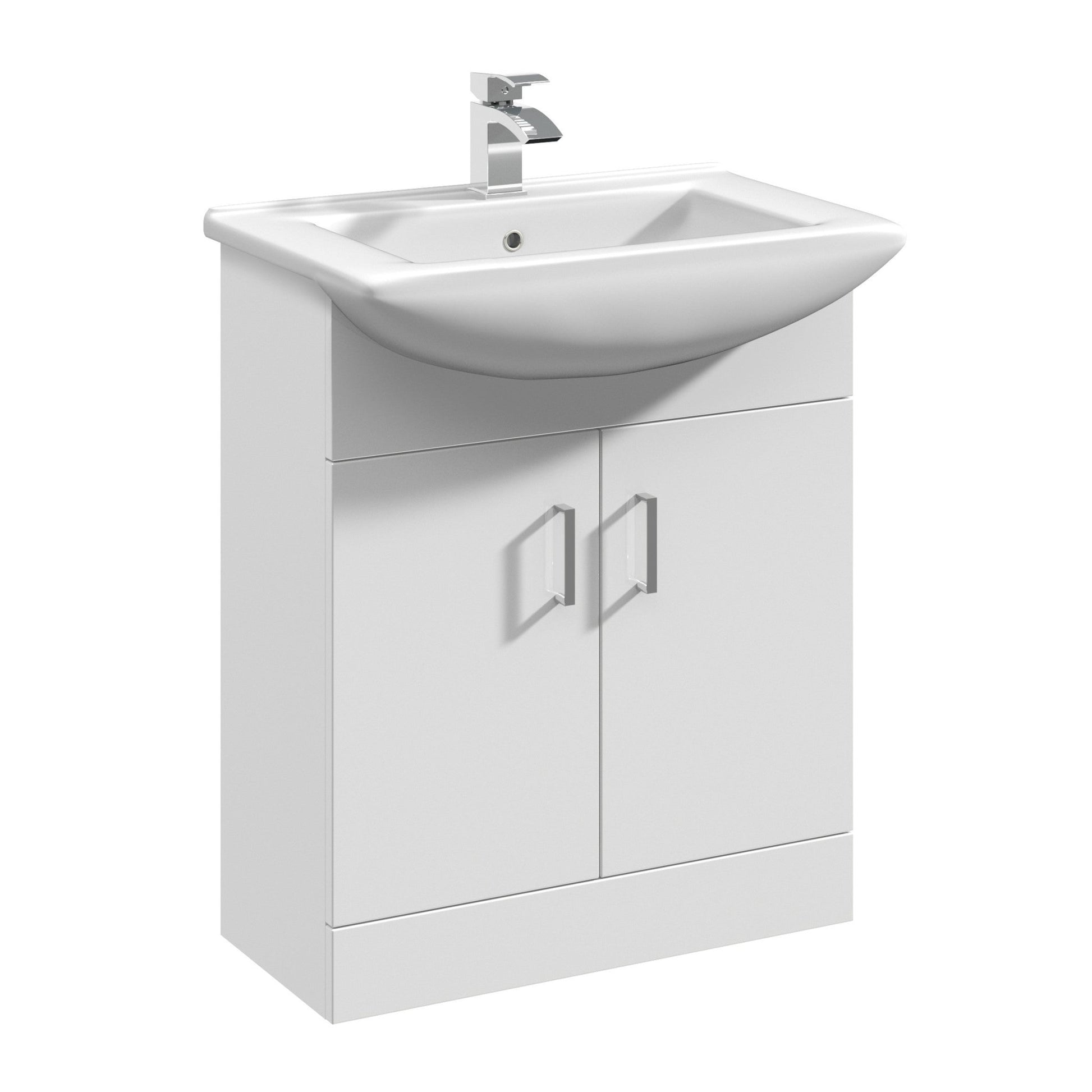 Nui Mayford 650mm Floor Standing Cabinet & Square Basin Contemporary Gloss White MFC Painted Gloss 836x650x450mm - JJ Building Materials