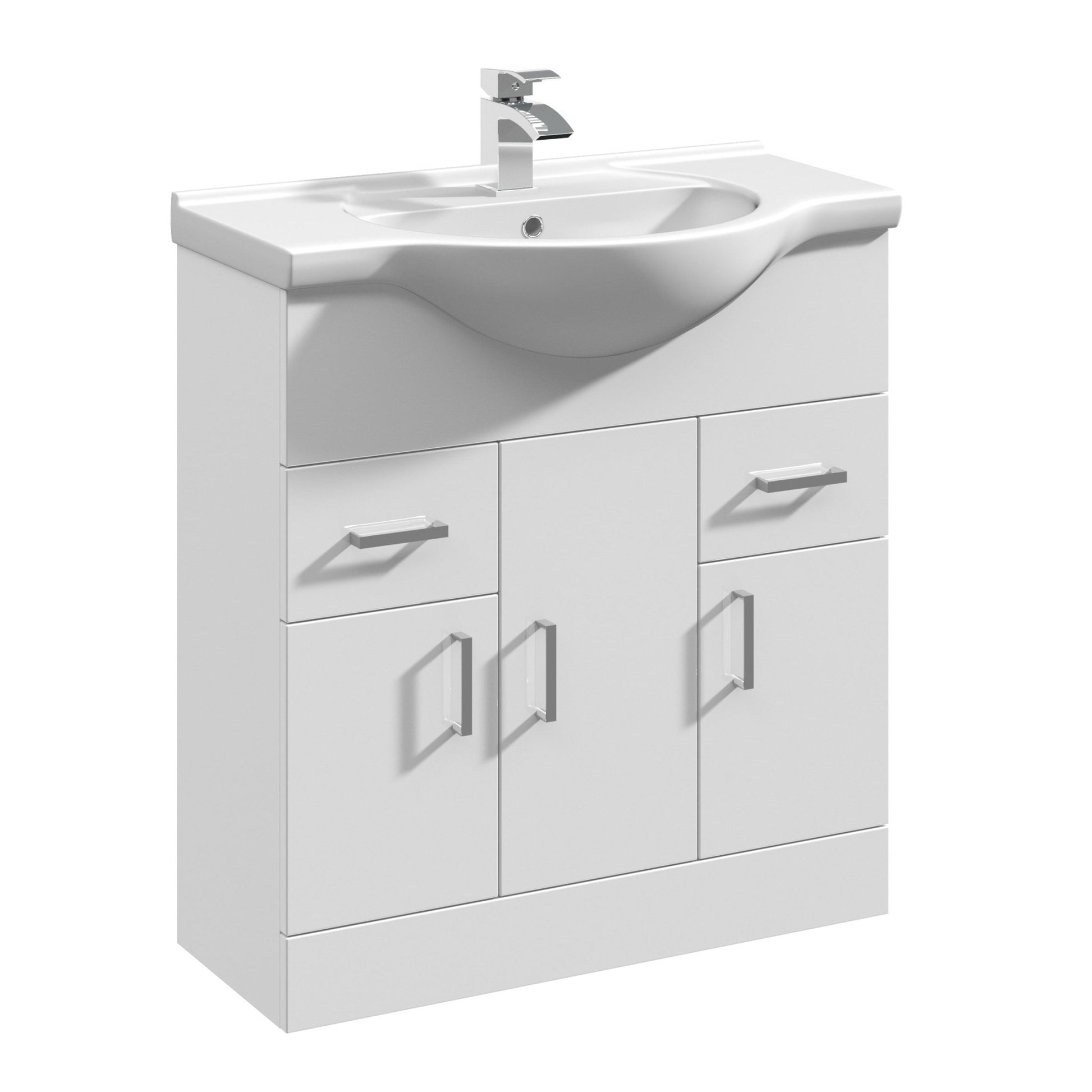 Nui Mayford 750mm Floor Standing Cabinet & Round Basin Contemporary Gloss White MFC Painted Gloss 836x755x485mm - JJ Building Materials