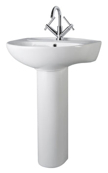 Nui Melbourne 550mm 1th Basin & Pedestal Contemporary White Vitreous China 840x550x475mm - JJ Building Materials