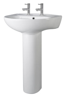 Nui Melbourne 550mm 2th Basin & Pedestal Contemporary White Vitreous China 840x550x475mm - JJ Building Materials