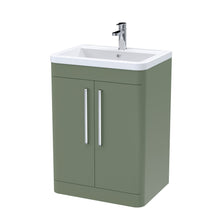 Nui Parade 600mm Floor Standing 2 Door Vanity & Ceramic Basin Contemporary Satin Green Ceramic,MFC Smooth Matt 840x610x450mm - JJ Building Materials