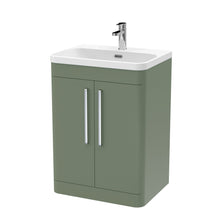 Nui Parade 600mm Floor Standing 2 Door Vanity & Thin Edge Ceramic Basin Contemporary Satin Green Ceramic,MFC Smooth Matt - JJ Building Materials