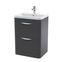 Nui Parade 600mm Floor Standing 2 Drawer Vanity & Ceramic Basin Contemporary Soft Black Ceramic,MFC Smooth Matt 840x610x450mm - JJ Building Materials
