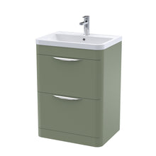 Nui Parade 600mm Floor Standing 2 Drawer Vanity & Polymarble Basin Contemporary Satin Green MFC Smooth Matt,polymarble 840x600x450mm - JJ Building Materials