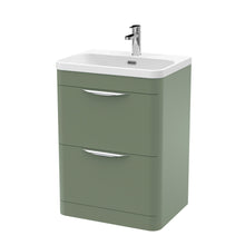 Nui Parade 600mm Floor Standing 2 Drawer Vanity & Thin Edge Ceramic Basin Contemporary Satin Green Ceramic,MFC Smooth Matt - JJ Building Materials