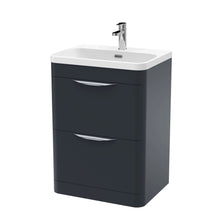 Nui Parade 600mm Floor Standing 2 Drawer Vanity & Thin Edge Ceramic Basin Contemporary Soft Black Ceramic,MFC Smooth Matt - JJ Building Materials