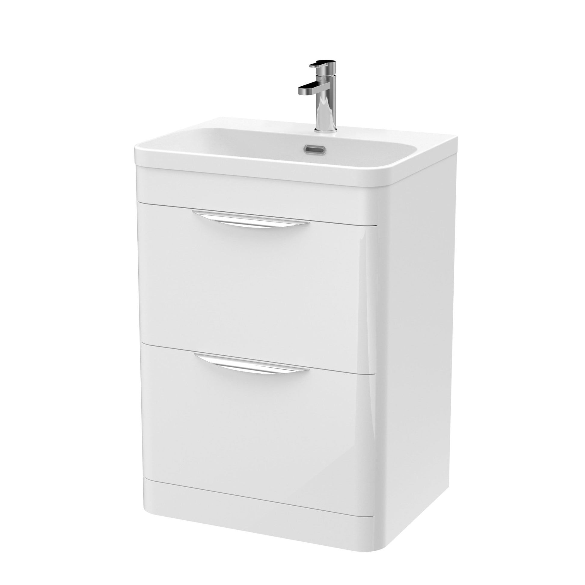Nui Parade 600mm Floor Standing Vanity & Thin Edge Ceramic Basin Contemporary Gloss White Ceramic,MFC Smooth Matt - JJ Building Materials