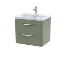 Nui Parade 600mm Wall Hung 2 Drawer Vanity & Ceramic Basin Contemporary Satin Green Ceramic,MFC Smooth Matt 540x810x450mm - JJ Building Materials