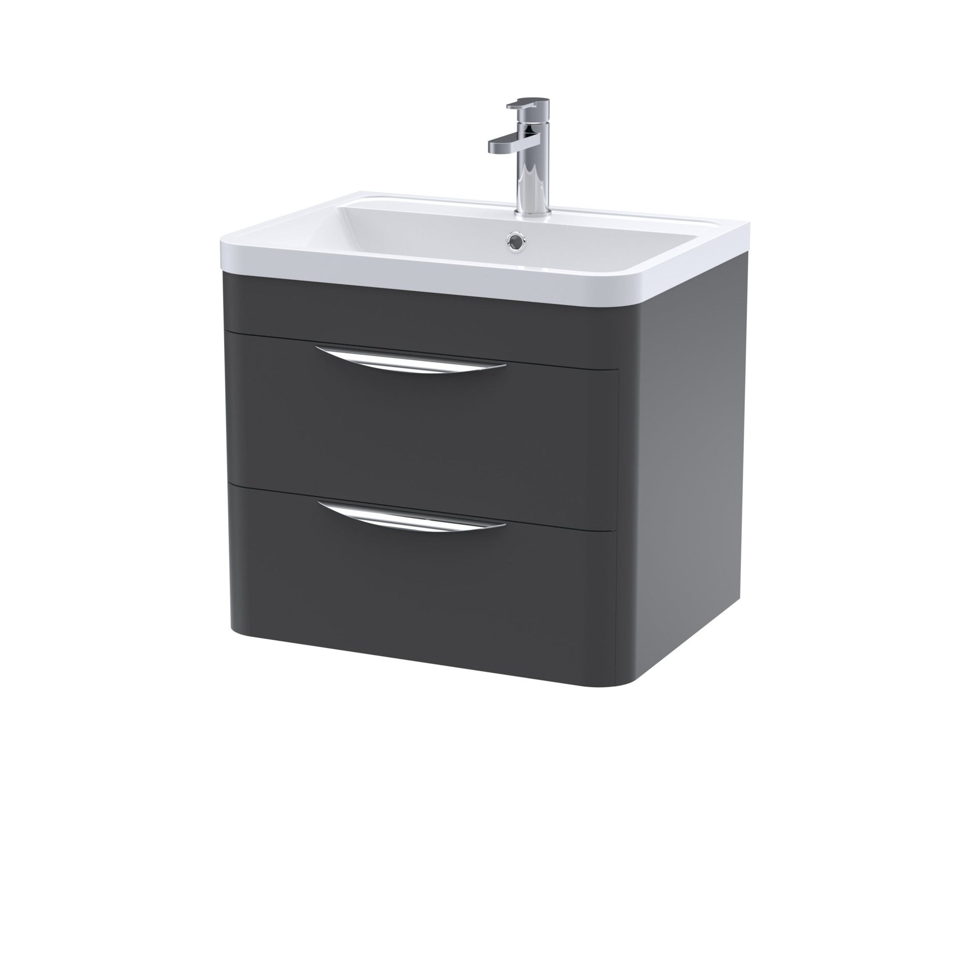 Nui Parade 600mm Wall Hung 2 Drawer Vanity & Ceramic Basin Contemporary Soft Black Ceramic,MFC Smooth Matt 540x610x450mm - JJ Building Materials