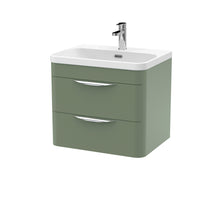 Nui Parade 600mm Wall Hung 2 Drawer Vanity & Thin Edge Ceramic Basin Contemporary Satin Green Ceramic,MFC Smooth Matt - JJ Building Materials