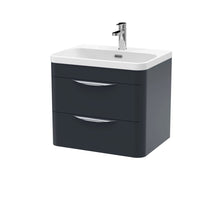 Nui Parade 600mm Wall Hung 2 Drawer Vanity & Thin Edge Ceramic Basin Contemporary Soft Black Ceramic,MFC Smooth Matt - JJ Building Materials