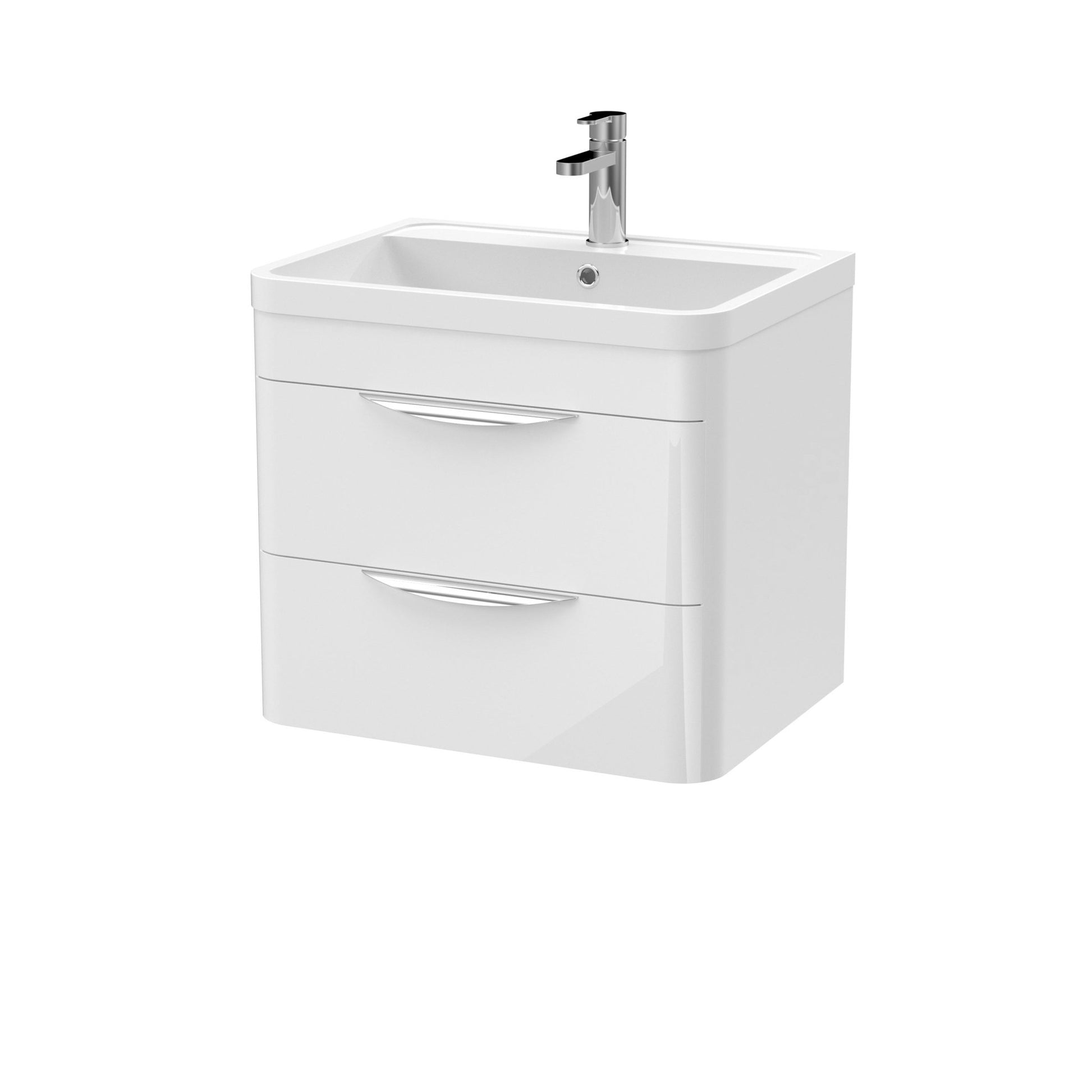 Nui Parade 600mm Wall Hung Vanity & Polymarble Basin Contemporary Gloss White MFC Smooth Matt,polymarble 540x600x450mm - JJ Building Materials