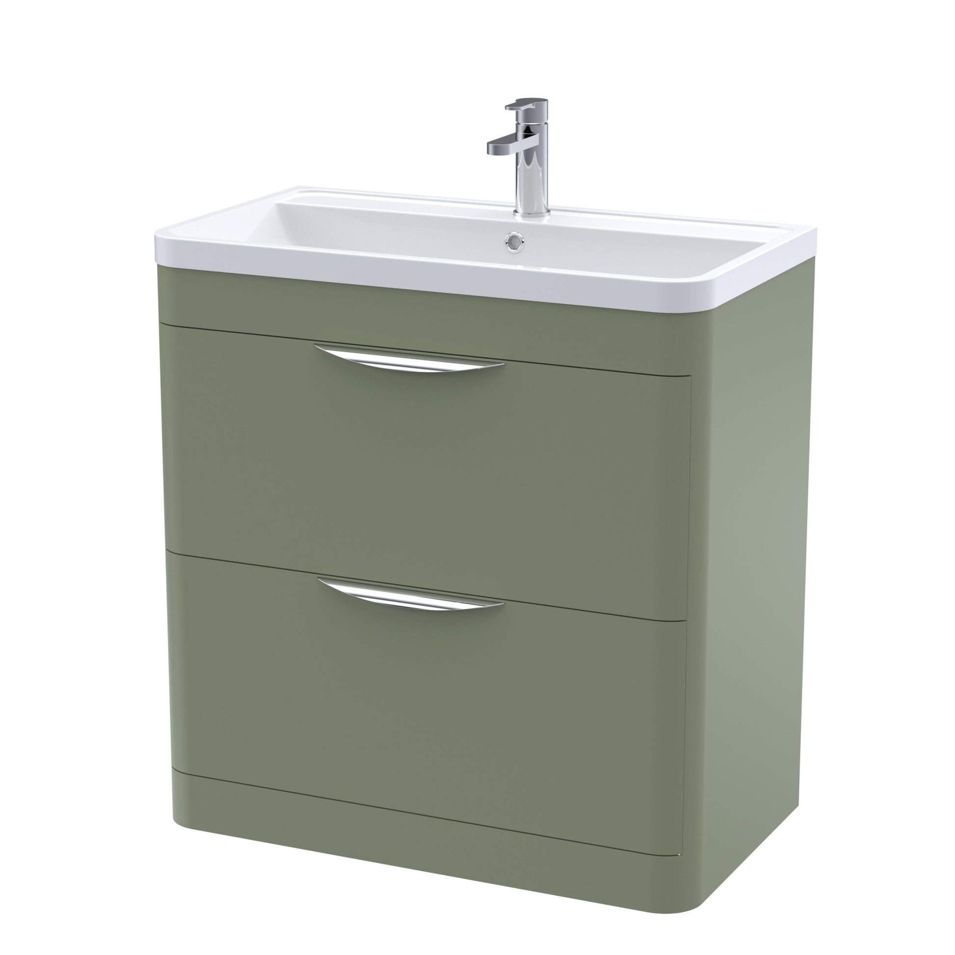Nui Parade 800mm Floor Standing 2 Drawer Vanity & Ceramic Basin Contemporary Satin Green Ceramic,MFC Smooth Matt 840x810x450mm - JJ Building Materials