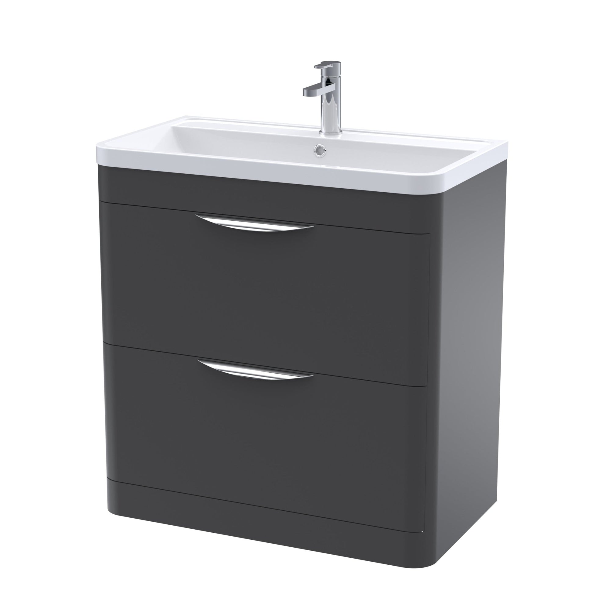 Nui Parade 800mm Floor Standing 2 Drawer Vanity & Polymarble Basin Contemporary Soft Black MFC Smooth Matt,polymarble 840x800x450mm - JJ Building Materials